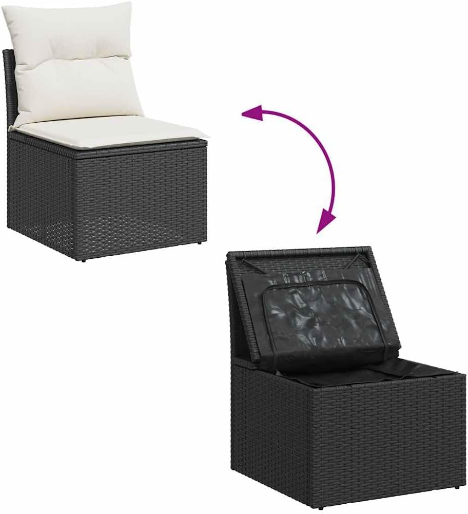 vidaXL 5-TLG. Garten-Sofagarnitur mit Kissen Schwarz Poly Rattan, Outdoor Sofa Set, Outdoor Sofagarnitur, Garten-Lounge-Set, Garten Sofagarnitur