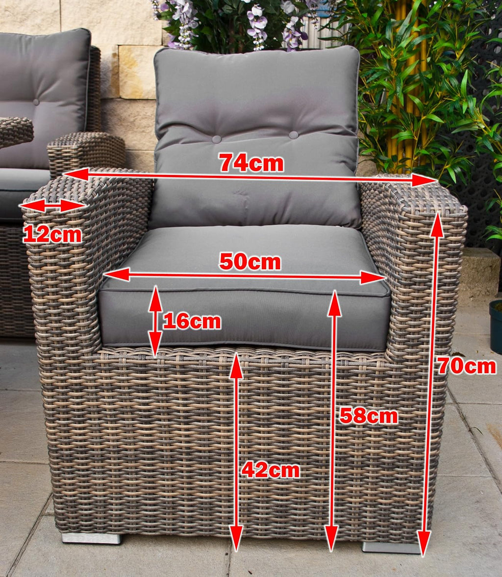 Ragnarök-Möbeldesign hohe Dining Lounge - DEUTSCHE Hersteller - 8 Jahre GARANTIE - EIGENE Produktion - PolyRattan Gartenmöbel Essgruppe Sessel Naturfarben Rundrattan Grau