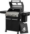 Gasgrill Hektor 3B-S Edelstahl Gasgrillstation 3 Brenner, Infrarot Sear-Brenner, Gusseisen-Grillrost, Seitenkocher und Kochplatte Inkl. Abdeckhaube für Garten, Terrasse