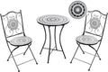 Beliani Balkonset 3-teilig Eisen schwarz/weiß Mosaik Tisch mit 2 Stühlen klappbar Comiso
