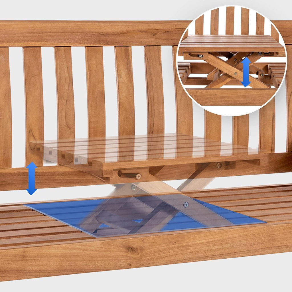 CLP Teakbank Orlando I Wetterfeste Gartenbank Mit Klapp-Tisch, Farbe:Teak, Größe:150 cm