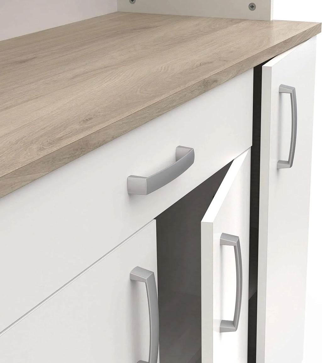 Miroytengo Kitchen Side Cabinet, Kitchen Cabinet, Buffet Kitchen Cupboard 6 Doors White and Oak Kronberg 101 x 185 cm
