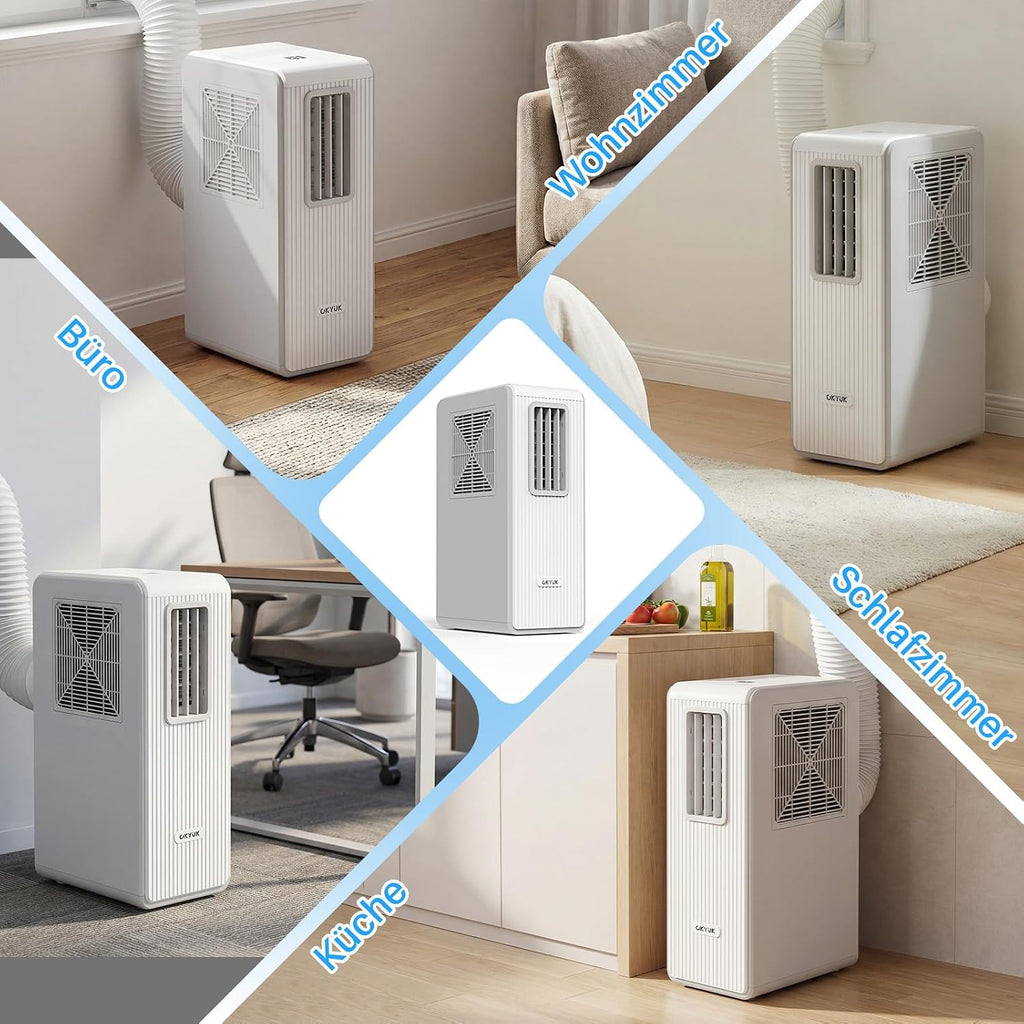 OKYUK Mobiles Klimagerät, 200W Energiesparend, R290 Umweltfreundliches Kältemittel, 3‑in‑1 Klimaanlage, Luftentfeuchter, Ventilator Ventilieren Leise