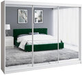 A&J MöbelLand Schwebetürenschrank ULMI Kleiderschrank 200 cm mit Spiegel und Schubladen, moderner Schlafzimmerschrank mit Schiebetüren (Weiß)