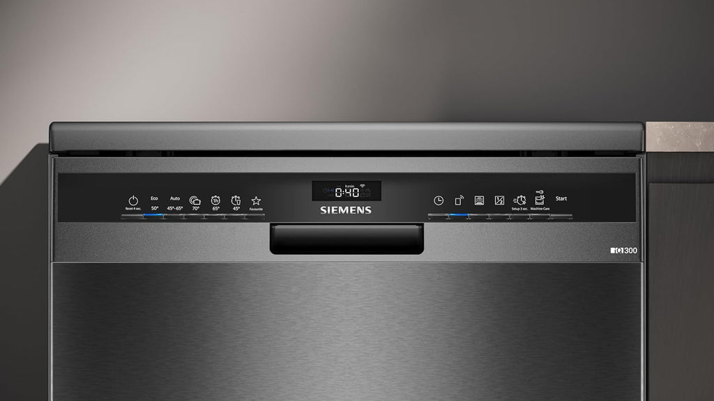 Siemens SN23EC03ME iQ300 Freistehender Geschirrspüler, 60 cm breit, varioFlex-Korb und varioSchublade, varioSpeed Plus, Favoritentaste, autoOpen dry, aquaStop, iQdrive, Home Connect