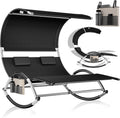 KESSER® Doppel-Sonnenliege Doppelliege mit Sonnendach, Kopfkissen Tasche für 2 Personen, Relaxliege, Gartenliege, Schaukelliege ergonomische Liegefläche, 240 kg Belastung, Seitentasche, Schwarz