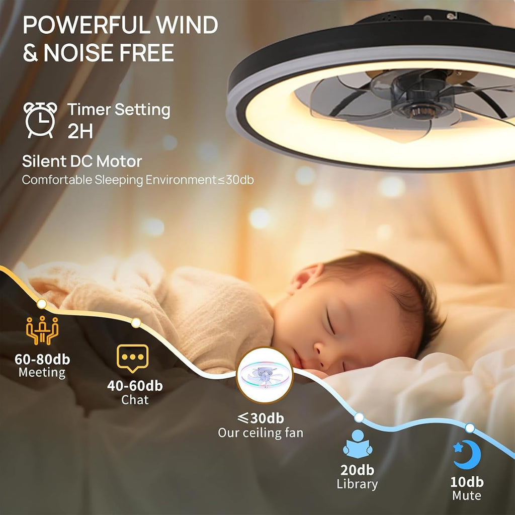 RGB Deckenventilator mit Beleuchtung, Leise Deckenlampe mit Ventilator mit Fernbedienung und APP, 6 Gang, 60W LED Deckenventilator mit Licht Dimmbar für Schlafzimmer, Wohnzimmer, 3000-6500k, 50cm