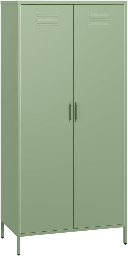 skølm Atria Kleiderschrank Metall – Metallschrank mit 6 Fächern & 2 Kleiderstangen – Garderobenschrank in Mintgrün – Metallkleiderschrank 80 cm breit – Schlafzimmerschrank – Industrial Schrank Flur