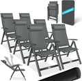 KESSER® Gartenstuhl Hochlehner mit Armlehnen 6er Set Aluminium Klappstuhl mit Kopfkissen & Abdeckung Campingstuhl 7-Fach Verstellbar Rückenlehne Atmungsaktiv Wetterfest Klappbar Anti-Rutsch, Anthrazit