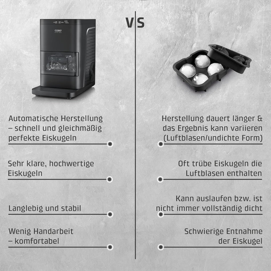 CASO IceBall Pro Eiskugelbereiter mit Kompressor - Kristallklare Eiskugeln 50-55 mm, 2 Kugeln/Stunde, 1,3 l Wassertank, Selbstreinigung, LED-Anzeige, mattschwarz
