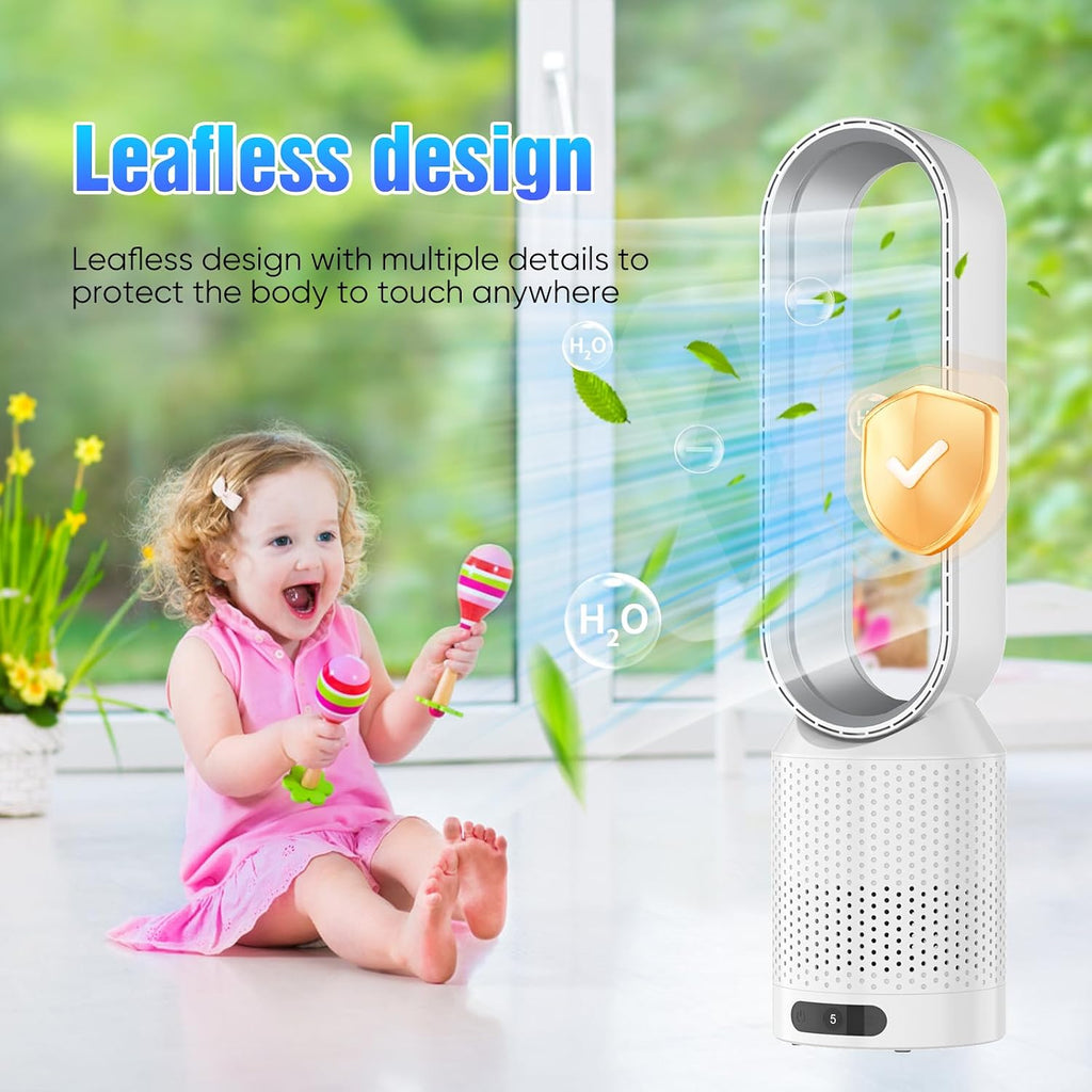 Rotorloser Ventilator mit Fernbedienung,2in1 Turmventilator sehr Leise & Luftreiniger mit HEPA, 8 Geschwindigkeiten,90° Oszillation,Timer,Luftkühler, mobiles Klimagerät,für Schlafzimmer Büro (Weiß)