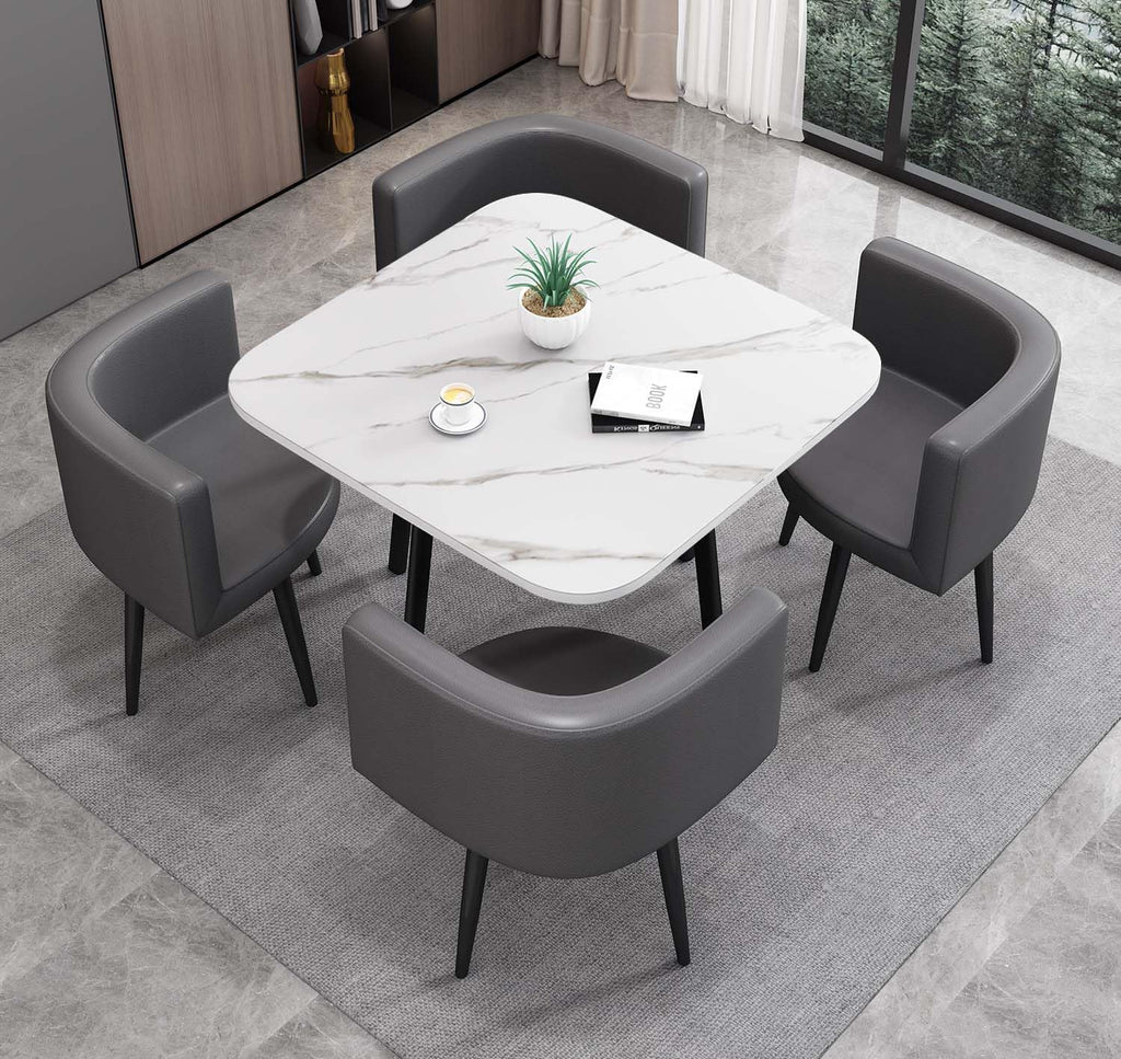 Dining Table Set with 4 Chairs, small Round Dining Table 90 cm, for 4-6 People, for Dining Room, Kitchen, Living Room, modern Kitchen Chairs,Square White