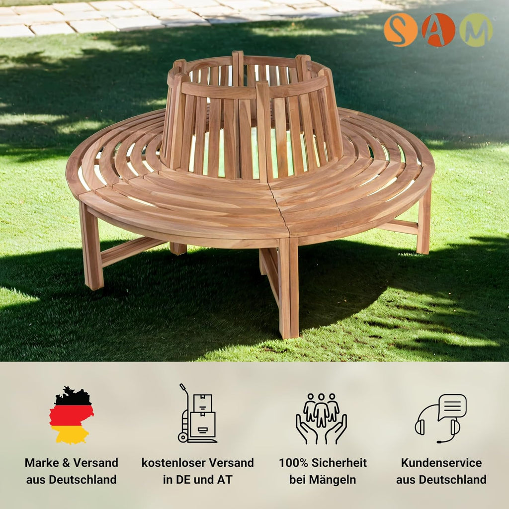 SAM Baumbank Timo, 360° kreisrunde Gartenbank, Teakholz massiv, Holzbank aus Massivholz, Sitzbank für den Garten, Durchmesser 180 cm, komplette Rundbank