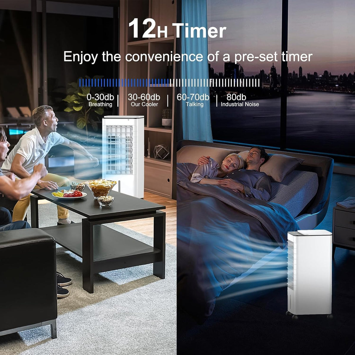 Klimagerät Mobil mit Wasserkühlung Verdunstungskühler ohne Abluftschlauch Ventilator Luftbefeuchter Luftkühler mit 3 Geschwindigkeiten 9L Wassertank 90° Oszillation 15H Timer für Zimmer
