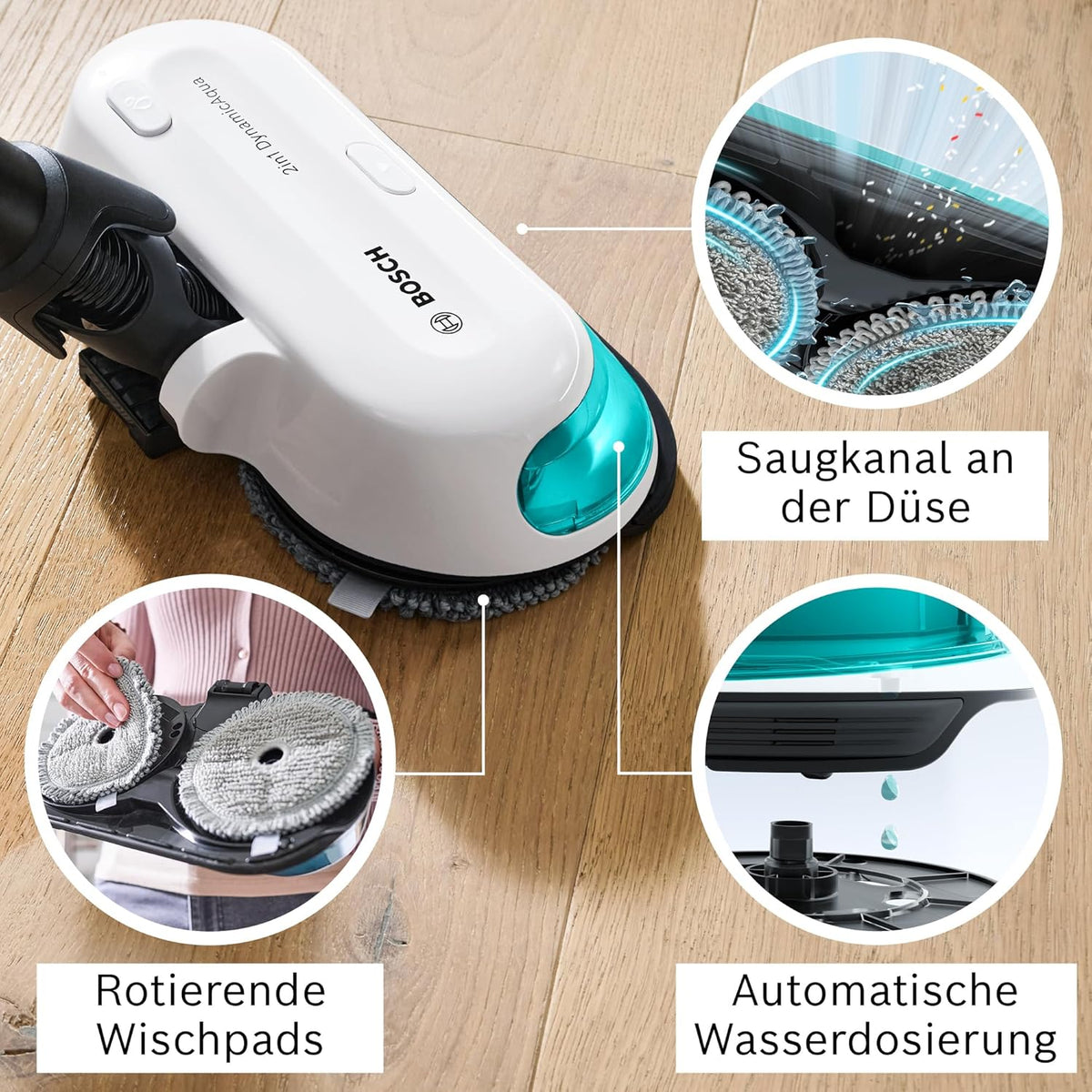 Akku-Staubsauger Unlimited 7 ProHygienic Aqua BKS71HYG1, kabellos, 2in1 Saugen & Wischen, Knickrohr, HEPA-Filtersystem, 10 J. Motorgarantie, Wechselakku, Schnellladegerät, Made in Germany, weiß