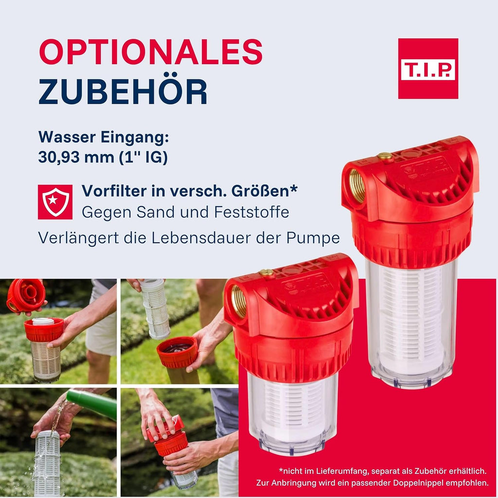 T.I.P. Hauswasserwerk HWW 4500 INOX aus Edelstahl mit 1200 W Leistung I 4350 l/h Fördermenge bis 50 m Höhe I 5 bar Druck mit Manometer I 22 L Kessel I robust, korrosionsfrei, sicher mit Überlastschutz