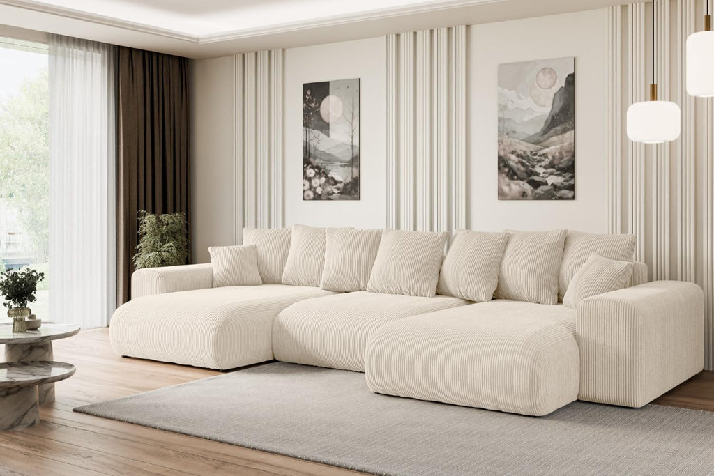 ALTDECOR Ecksofa mit Schlaffunktion und Bettkasten Corner Sofa Eckcouch Couch U-Form universal, Links/rechts angeordnet Schlafcouch Ausziehbar Wohnlandschaft Eskar-U -364x176x84cm Beige