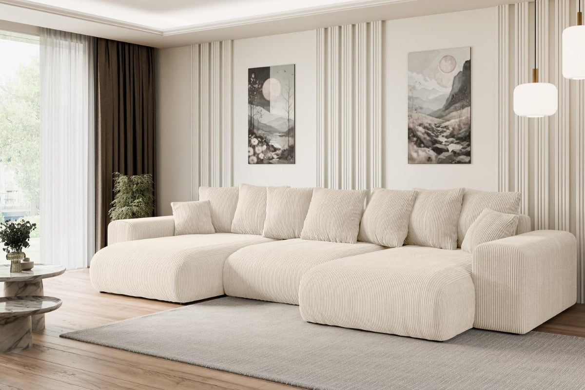 ALTDECOR Ecksofa mit Schlaffunktion und Bettkasten Corner Sofa Eckcouch Couch U-Form universal, Links/rechts angeordnet Schlafcouch Ausziehbar Wohnlandschaft Eskar-U -364x176x84cm Beige