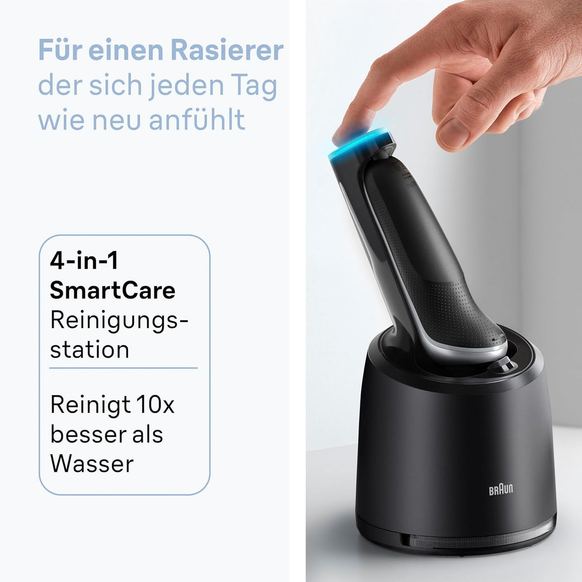Braun Series 6 Elektrorasierer Herren, Rasierapparat mit 60 Min. Akku, 4in1 SmartCare Reinigungsstation, +2 Aufsätze, Kabelloser Nass- und Trockenrasierer für Männer, Wasserdicht, 62-S7650cc, Silber