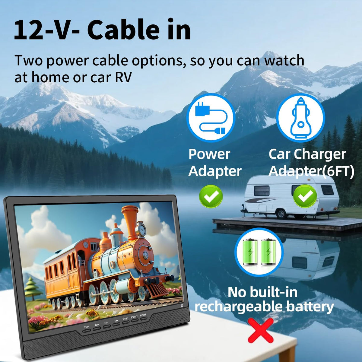 KCR Televisión, TV de 12 V con sintonizador digital DVB-T2, HDMI, USB, control remoto, portátil para dormitorio, cocina, caravana, 14 pulgadas, color negro