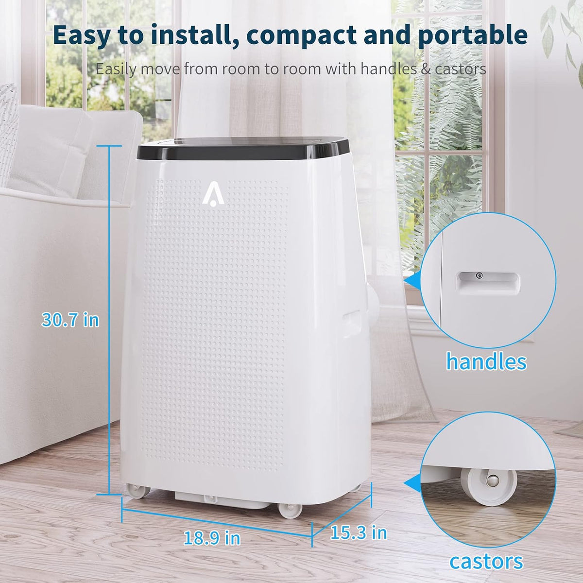 Jojoka Tragbare Klimaanlage für Zimmer, 14000 BTU Tragbarer AC mit Fernbedienung, 4-in-1-Funktion, 750 m² Abdeckung, 24-Stunden-Timer & Fensterentlüftungs-Kit, Weiß