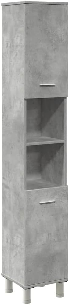 4-TLG. Badmöbel-Set Betongrau Holzwerkstoff,Badmöbelset, Badezimmerschrank, Unterschrank Bad, Badmöbel, Unterschrank Badezimme