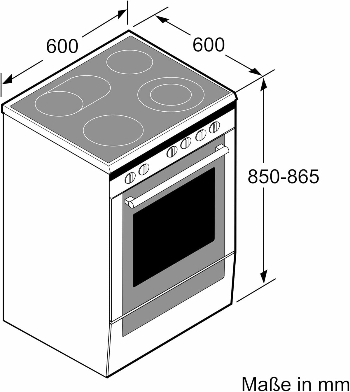 Bosch HKR39C250 Serie 4 Elektro-Standherd, 60 cm breit, EcoClean Direct Reinigungshilfe, 3D Heißluft Backen auf 3 Ebenen, LED-Display-Steuerung, erweiterbare Kochzone für großes Kochgeschirr