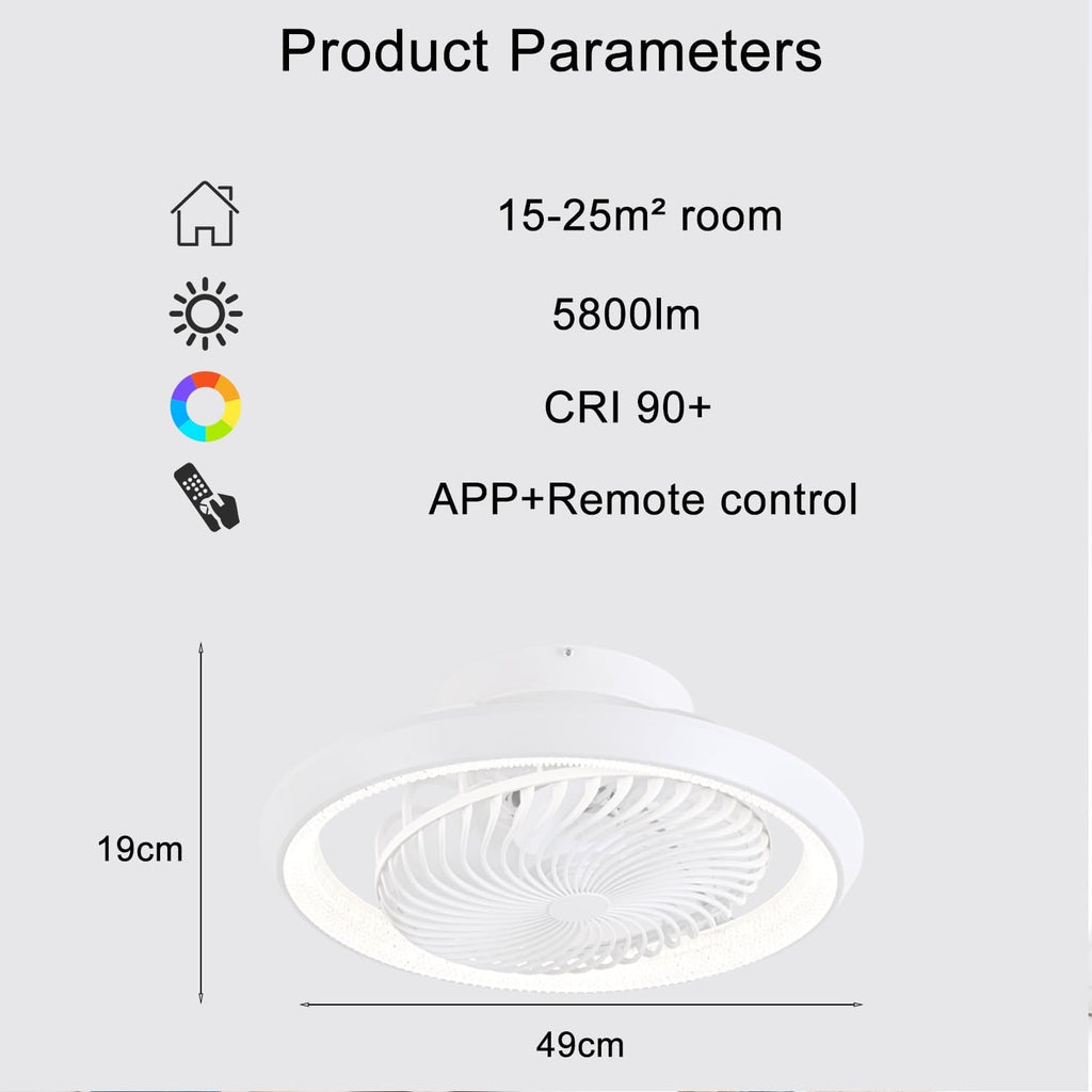 LED Deckenventilator mit Beleuchtung, Leise, 75W Deckenlampe mit Ventilator, Mit Fernbedienung und APP, 6-Gang Timer Lampe mit Ventilator, 360° Drehung, Reversibel, Interne Lumineszenz, Weiß