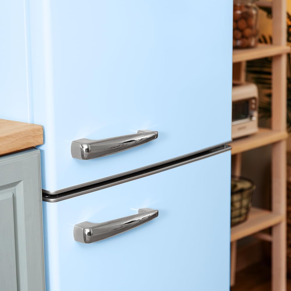 Cecotec Retro-Kühl-Gefrierkombination mit 300L Bolero CoolMarket Combi Origin 300 Blue E, Klasse E, Innenbeleuchtung LED, Crisper Box, Temperaturregelung, verchromter Griff und Glasregale.