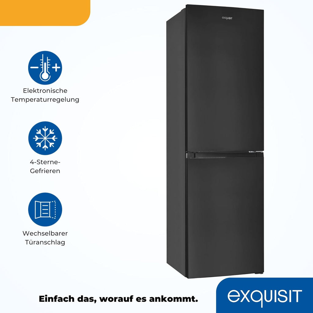 Exquisit Kühl-Gefrierkombination No-Frost 247 L, Freistehend, Inox-Look, 4-Sterne-Gefrierfach, Schnellgefrieren, LED, 39 dB(A), Energieklasse D
