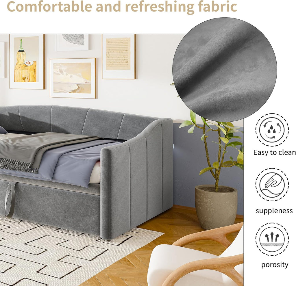 Schlafsofa 90/180 x 200 cm,Schlafsofa mit Bettkasten,Tagesbett Ausziehbar,Schlafcouch Ausziehbar Schlafsofa 200 cm Breit Bett Ausziehbar Zum Doppelbett,ohne Matratze (Grau-A, 90/180 x 200 cm)