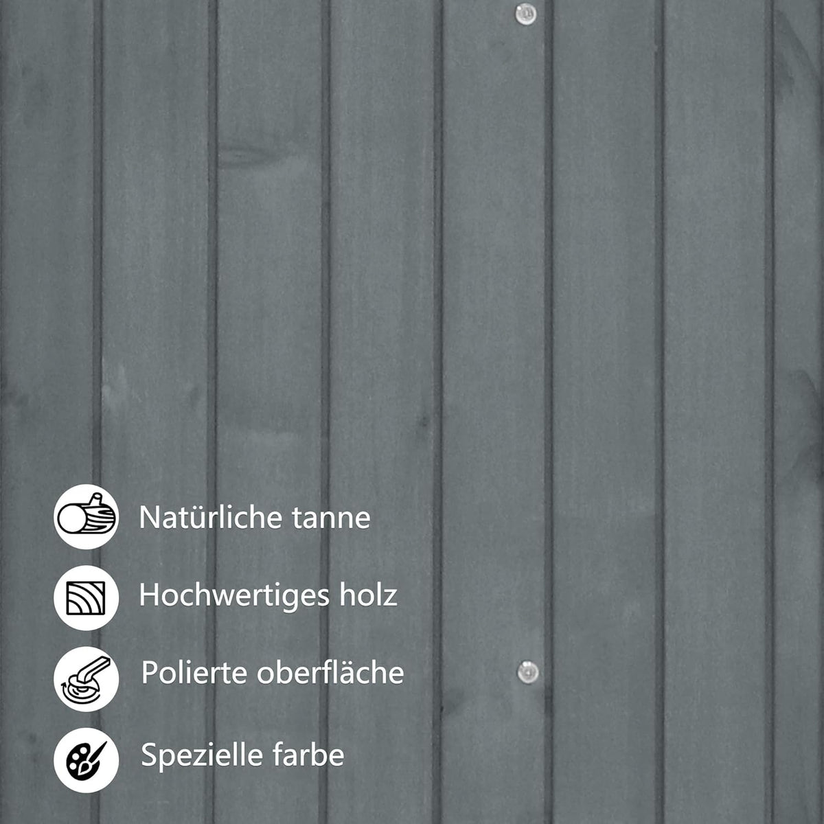 Su & Chan Legence Holzgerätehaus mit großem Stauraum, wetterfester Geräteschuppen mit Zwei Ablagen, vielseitiger Gartenschrank für Werkzeuge und mehr, 124 x 46 x 174 cm, Grau