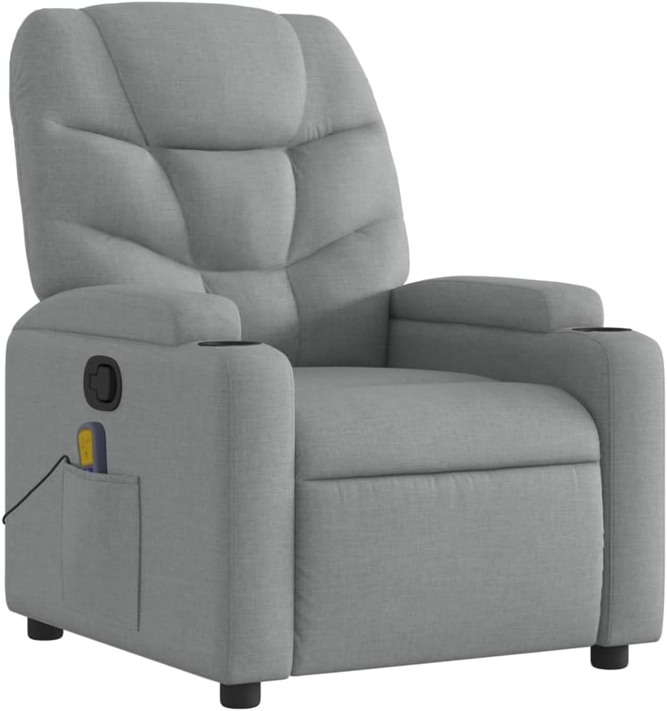 vidaXL Massagesessel, Sessel Verstellbare Rückenlehne, Fernsehsessel Relaxsessel mit Vibrationsfunktion, Liegesessel Polstersessel Ruhesessel, Hellgrau Stoff