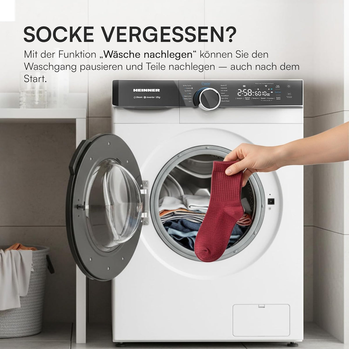 HWM-M1214IVKA+++ – 12 kg Frontlader-Waschmaschine, Inverter-Motor, 1400 U/min, Energieklasse A, LED-Display, 5 Jahre Garantie (Weiß, 12 KG)