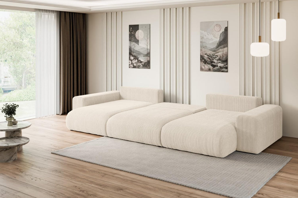 ALTDECOR Ecksofa mit Schlaffunktion und Bettkasten Corner Sofa Eckcouch Couch U-Form universal, Links/rechts angeordnet Schlafcouch Ausziehbar Wohnlandschaft Eskar-U -364x176x84cm Beige