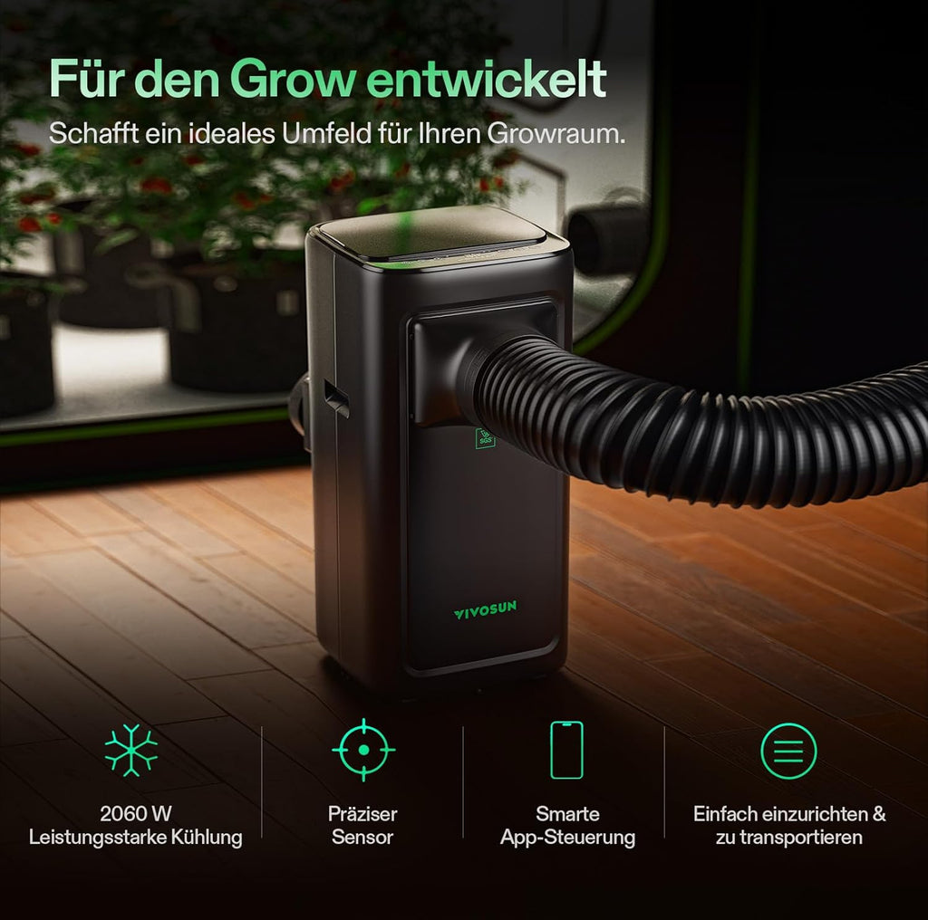 VIVOSUN Smart Klimaanlage, 7000 BTU, 4-in-1 Funktion mit Temperatur- & Feuchtigkeitssensor, Intelligente Fernbedienung, Ideal für Growzelte und Innenräume