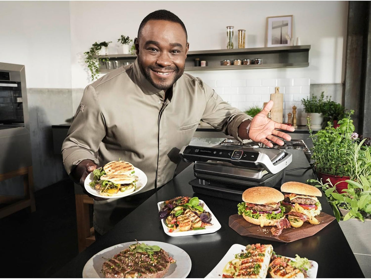 Tefal OptiGrill Elite Kontaktgrill, 12 Programme, Digitales Display mit Garstufenanzeige, Abnehmbare Platten, Elektrogrill, Edelstahl, GC750D16