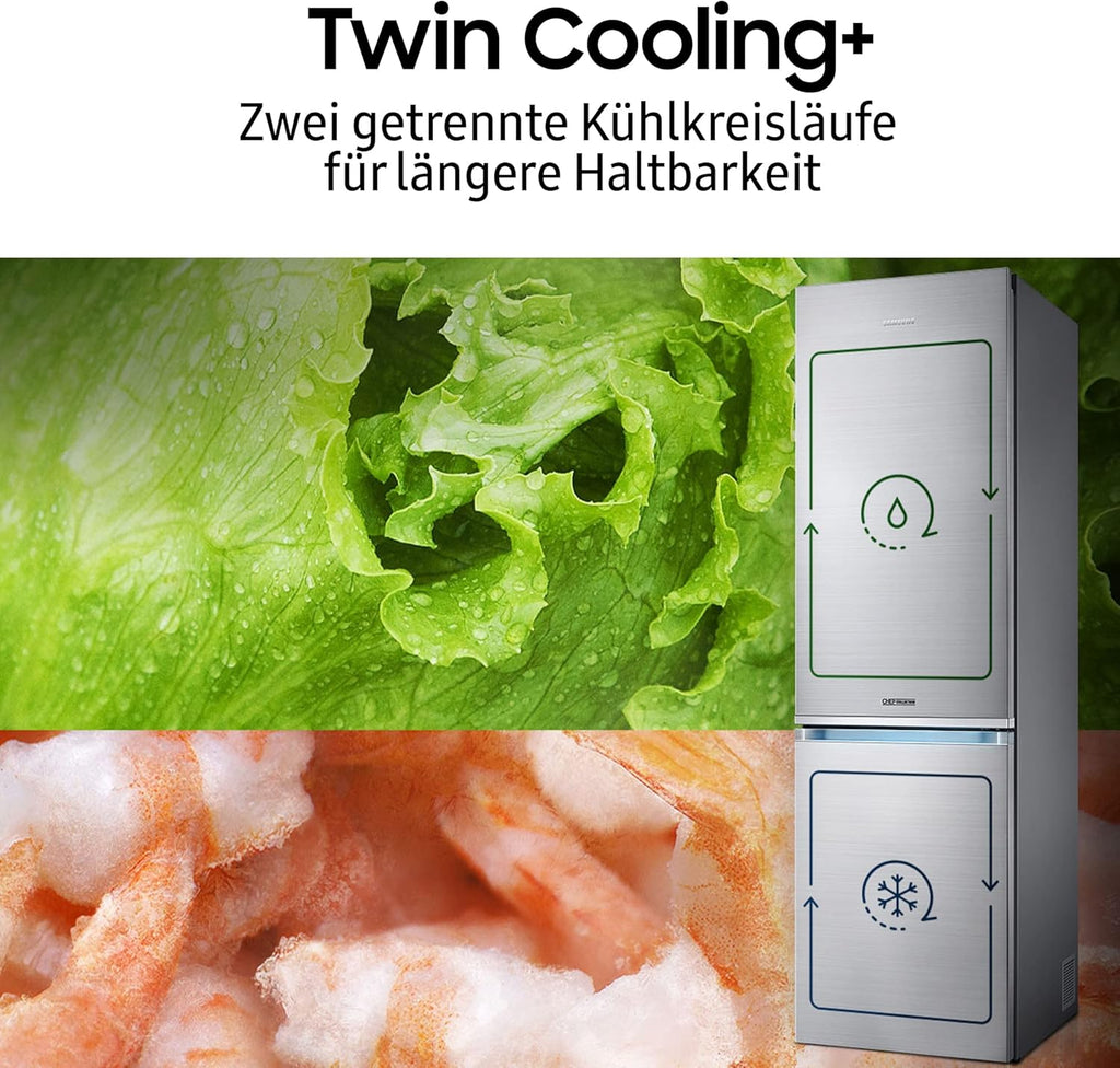 Samsung Bespoke RL38A7CGTS9/EG Kühl-/Gefrierkombination, 203 cm, 387 ℓ, AI Control, Twin Cooling+, Auto Ice Maker, No Frost+, Digital Inverter Kompressor, Edelstahl Look