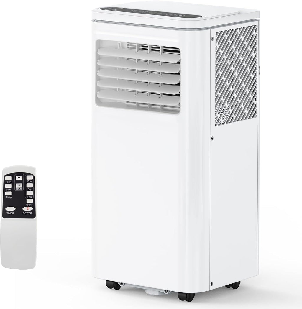 Tragbare Klimaanlage, 8000 BTUs 3-IN-1 Leise AC Einheit mit Fernbedienung, Tragbare Klimaanlage Eingebauter Luftentfeuchter, Ventilator, Auto, Schlafmodi, Abluftschlauch & Fenster-Kit, Weiß