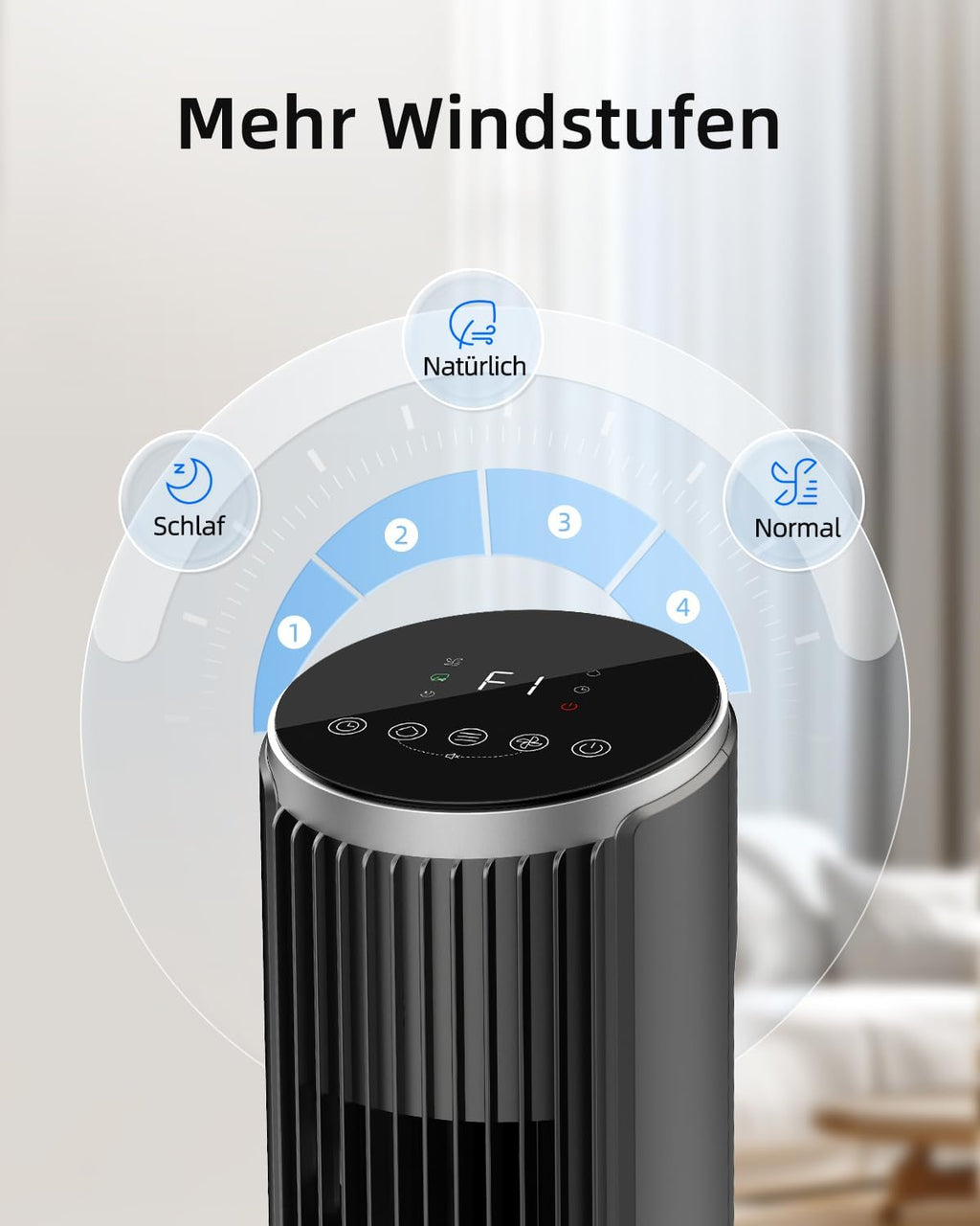 Ateroll Leiser Turmventilator für Schlafzimmer, Standventilator mit Fernbedienung, 90° oszillierend, 4 Geschwindigkeiten 3 Modi 12H Timer LED-Anzeige, 91 cm Elektrischer Kühlventilator, Schwarz