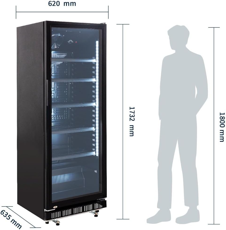 GastroHero Getränkekühlschrank GK-360BB 360 L Flaschenkühlschrank mit Glastür  und  LED abschließbar Bierkühlschrank Kühlschrank für Gastronomie