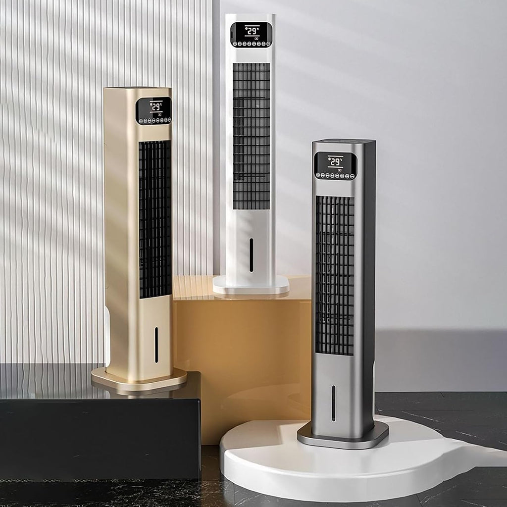 Kaltes Klimagerät für Heizung und Kühlung, mobiles Klimagerät ohne Lamellen, mit Doppelwassertank, Kaltventilator mit großem Winkel, mit Fernbedienung (Grau)