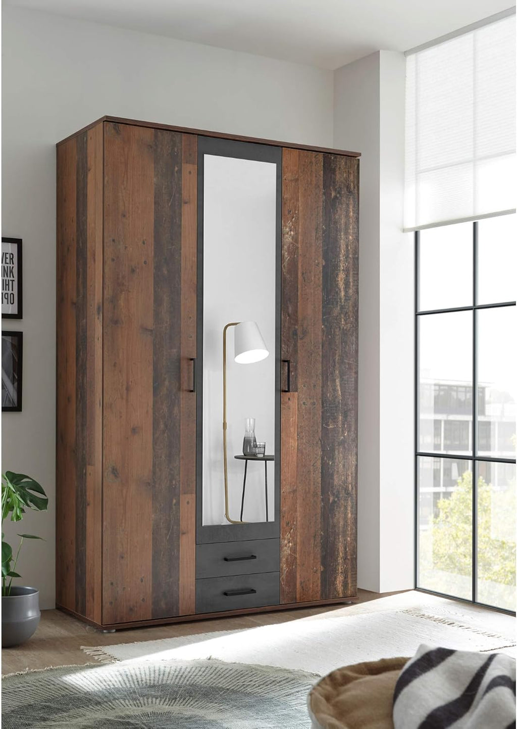 CHICAGO Eleganter Kleiderschrank mit viel Stauraum - Vielseitiger Drehtürenschrank in Old Style & Betonoxid Optik - 120 x 197 x 54 cm (B/H/T)
