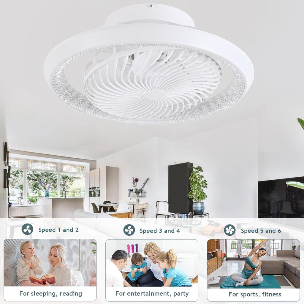 LED Deckenventilator mit Beleuchtung, Leise, 75W Deckenlampe mit Ventilator, Mit Fernbedienung und APP, 6-Gang Timer Lampe mit Ventilator, 360° Drehung, Reversibel, Interne Lumineszenz, Weiß