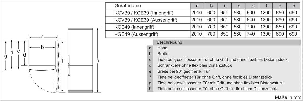 SIEMENS KG39EAICA iQ500 Kühl-Gefrier-Kombination, 201 x 60 cm, 249 L Kühlen + 94 L Gefrieren, LowFrost seltener abtauen, LED-Beleuchtung gleichmige Ausleuchtung, BigBox Platz für groes Gefriergut