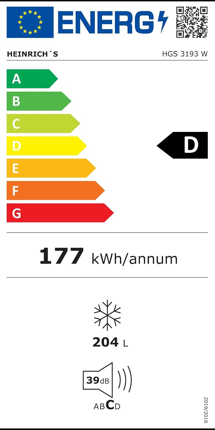 Heinrich´s Gefrierschrank 204L Temperatur: -14°C~-22°C, Volumen, Freezer, No-Frost Schutz, 4x Gefrierschubladen, 2x Schubfächer, LED-Display, wechselbarer Türanschlag, Alarmfunktion (weiß)
