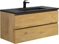 Badplaats B.V. Badezimmer Badmöbel Set Angela 100 cm - Schwarzes Waschbecken - Eiche - Unterschrank Schrank Waschbecken Waschtisch