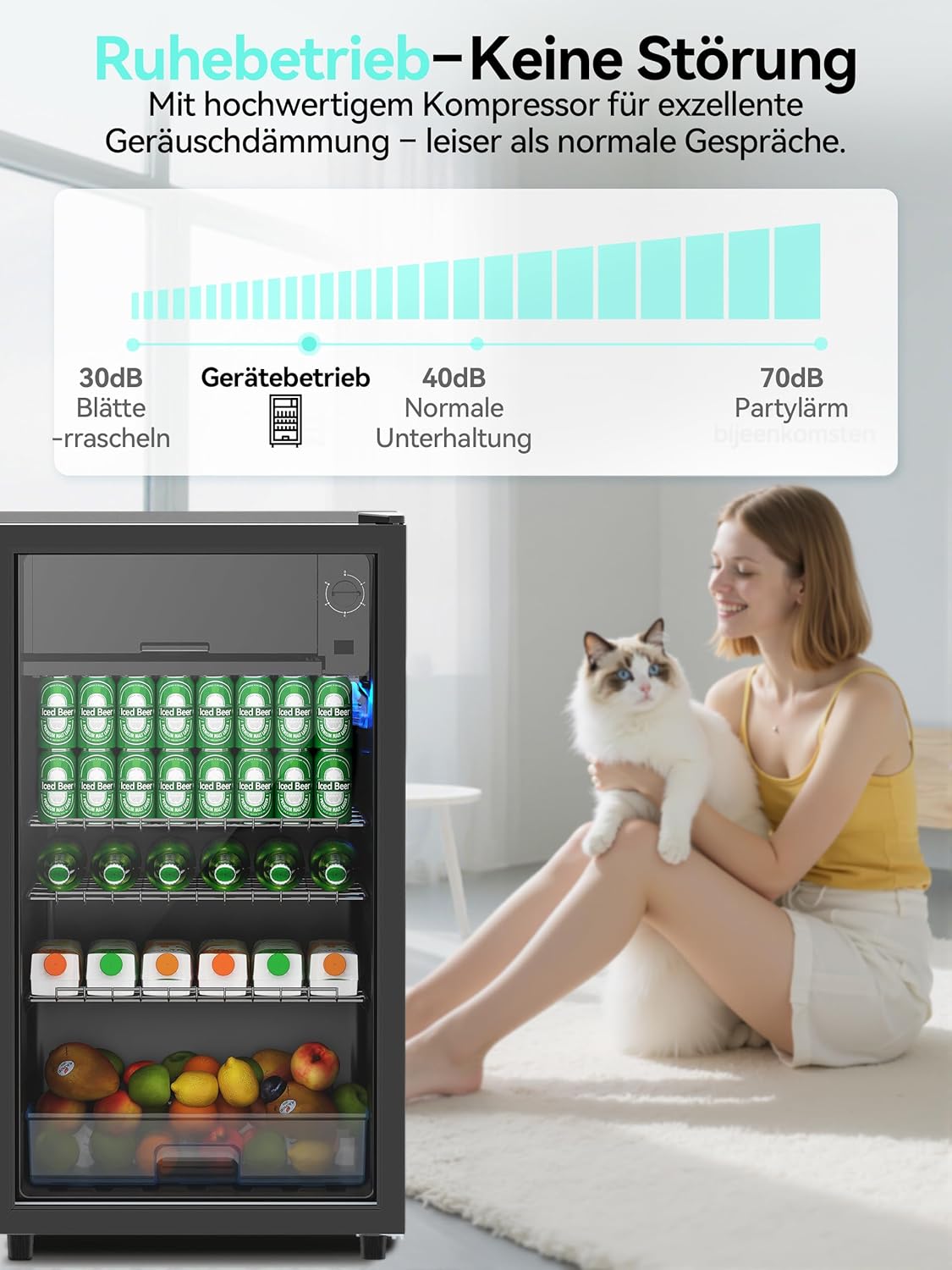 Devoko 93L Getränkekühlschrank für bis zu 130 Dosen, mit Glastür und LED-Innenbeleuchtung. Inklusive höhenverstellbarer Regale für Cola, Bier und Wein. Ideal für Haushalt und Büro in Schwarz.