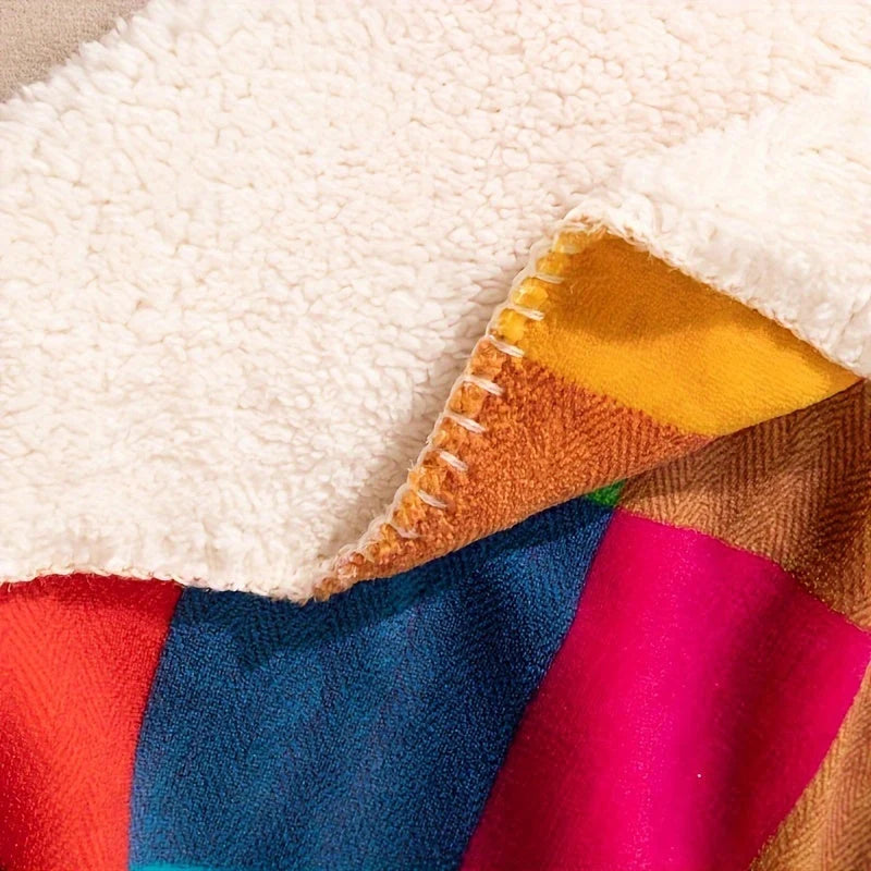 Korallenfleece-Decke – Wendbare, dicke Sherpa-Decke mit farbenfrohem Karomuster