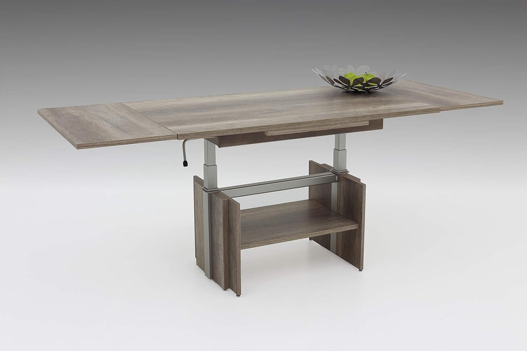 Hela Tische, Couchtisch Wohnzimmertisch Jerome, Holzwerkstoff melaminbeschichtet, Wildeiche, ausziehbar 110-177cm, höhenverstellbar mit Lift 53-69cm